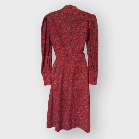 Vintage Late 1970s Early 1980s Red Paisley Prairie Style Dress - Picture 3 of 7